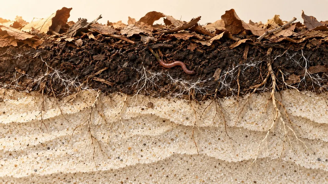 Illustration of mulch, compost and roots in Florida sand